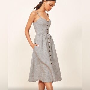 Reformation Check Thelma Linen Dress 0